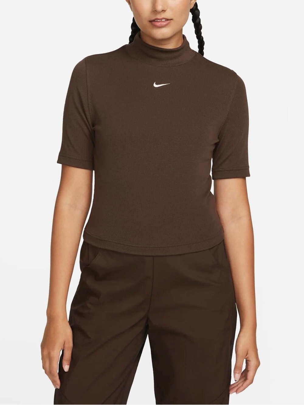 Nike Brown Women's Short-Sleeve Mock Neck Top